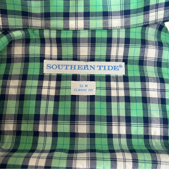 Southern Tide Men’s Green Blue Checked Button Down Size M Classic Fit - Picture 6 of 9